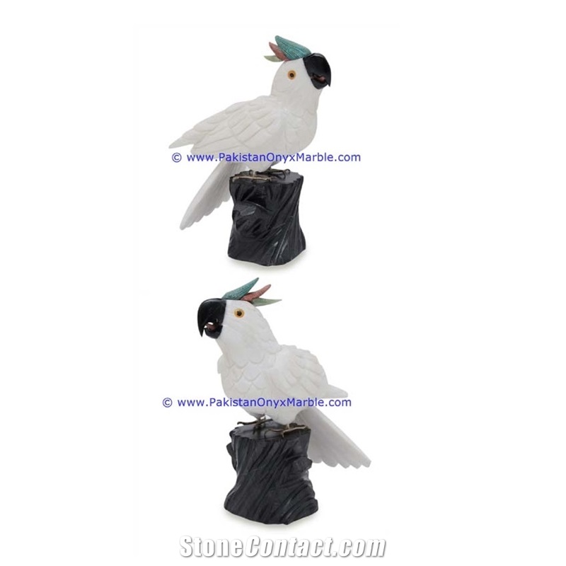 Marble Birds Parrots Statue Sculpture Figurine