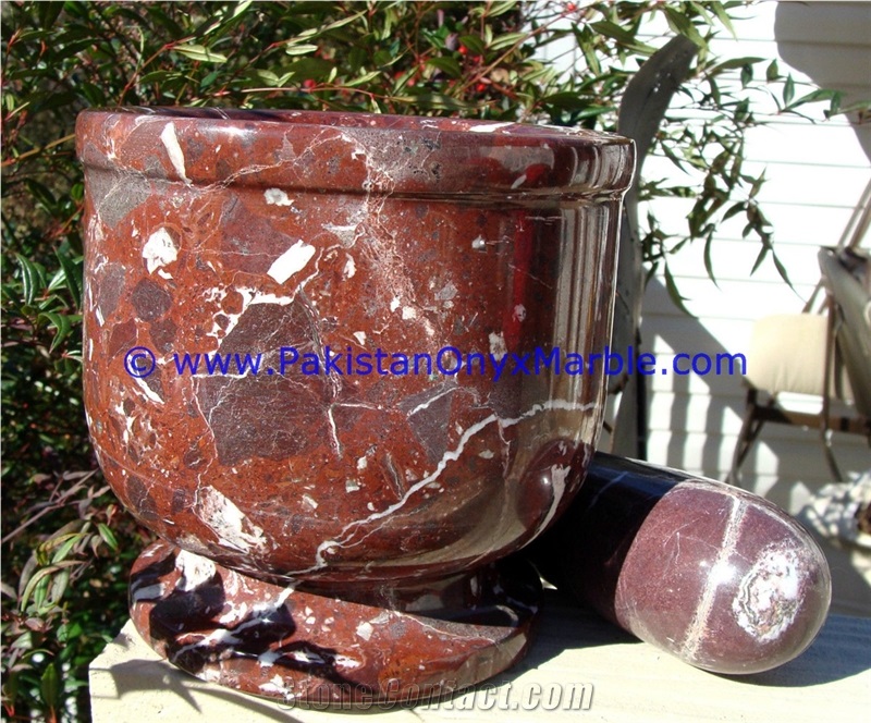 Marble Mortar Pestle Red Zebra Marble