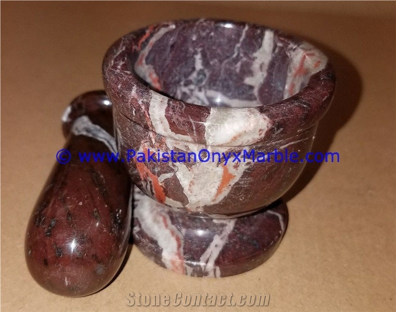 Marble Mortar Pestle Red Zebra Marble