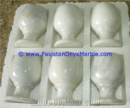 Marble Wine Glasses Goblets Set Ziarat White