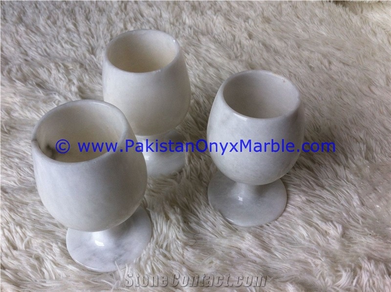 Marble Wine Glasses Goblets Set Ziarat White