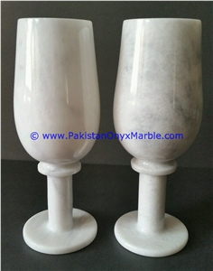 Marble Wine Glasses Goblets Set Ziarat White