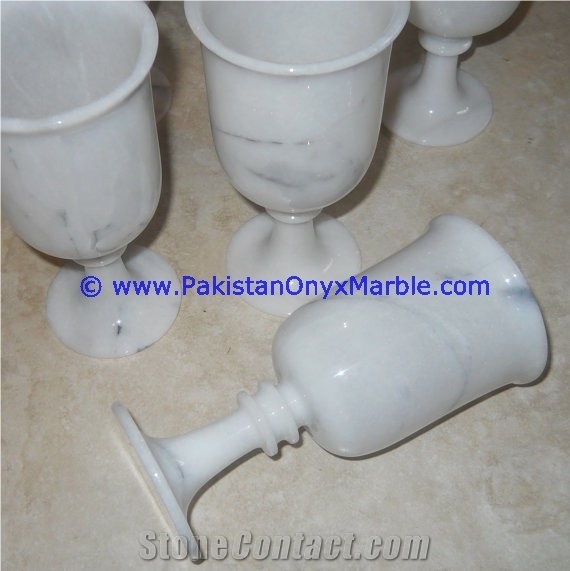 Marble Wine Glasses Goblets Set Ziarat White