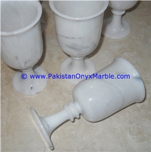 Marble Wine Glasses Goblets Set Ziarat White