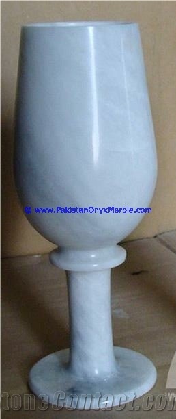 Marble Wine Glasses Goblets Set Ziarat White