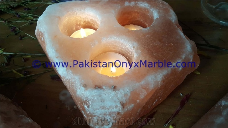 Natural Himalayan Salt Candle Holder Three Hole