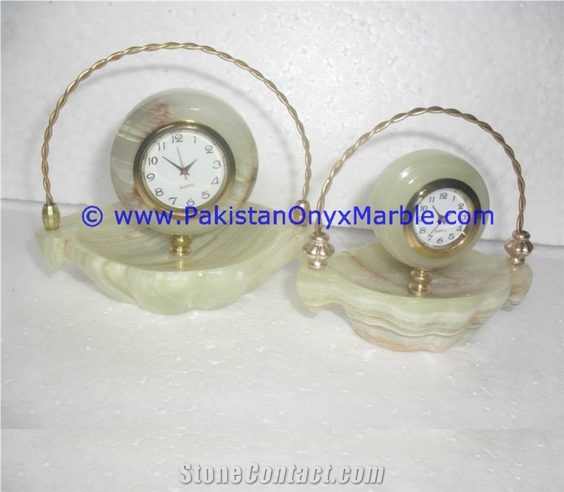 Onyx Basket Shaped Clocks Handcarved Home Decor