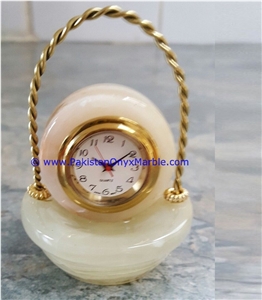 Onyx Basket Shaped Clocks Handcarved Home Decor