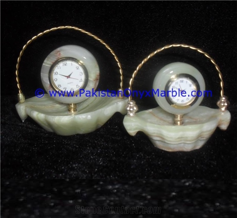 Onyx Basket Shaped Clocks Handcarved Home Decor