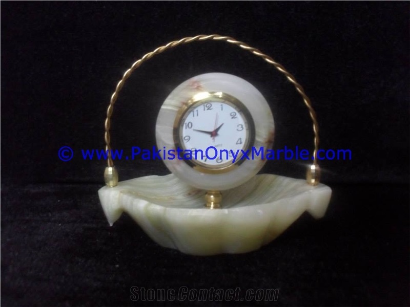 Onyx Basket Shaped Clocks Handcarved Home Decor