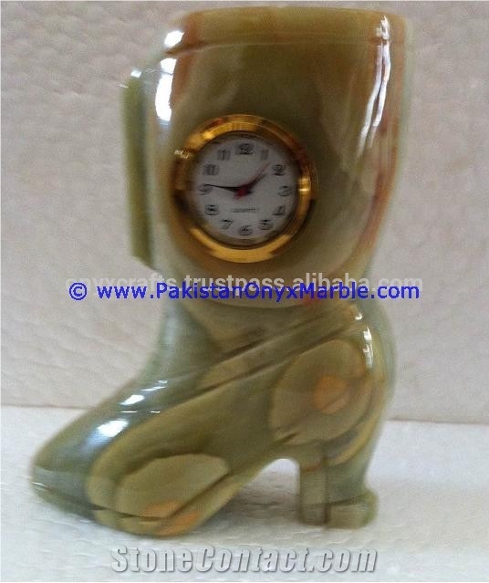 Onyx Boot Shoe Shaped Clocks Natural Onyx Stone