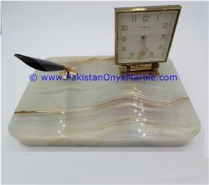 Onyx Pen Holder with Clocks