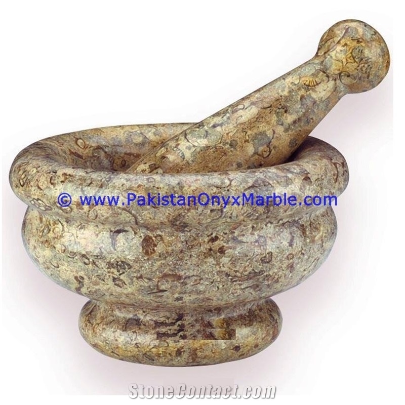 Pakistan Fossil Marble Mortar Pestle Fossil Corel
