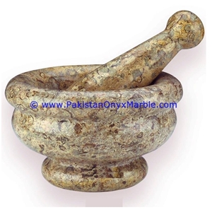 Pakistan Fossil Marble Mortar Pestle Fossil Corel