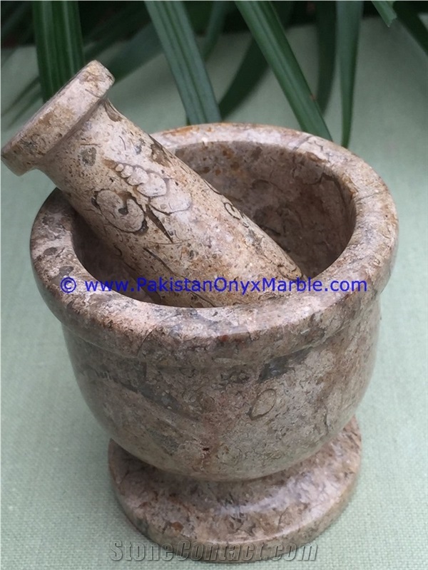 Pakistan Fossil Marble Mortar Pestle Fossil Corel