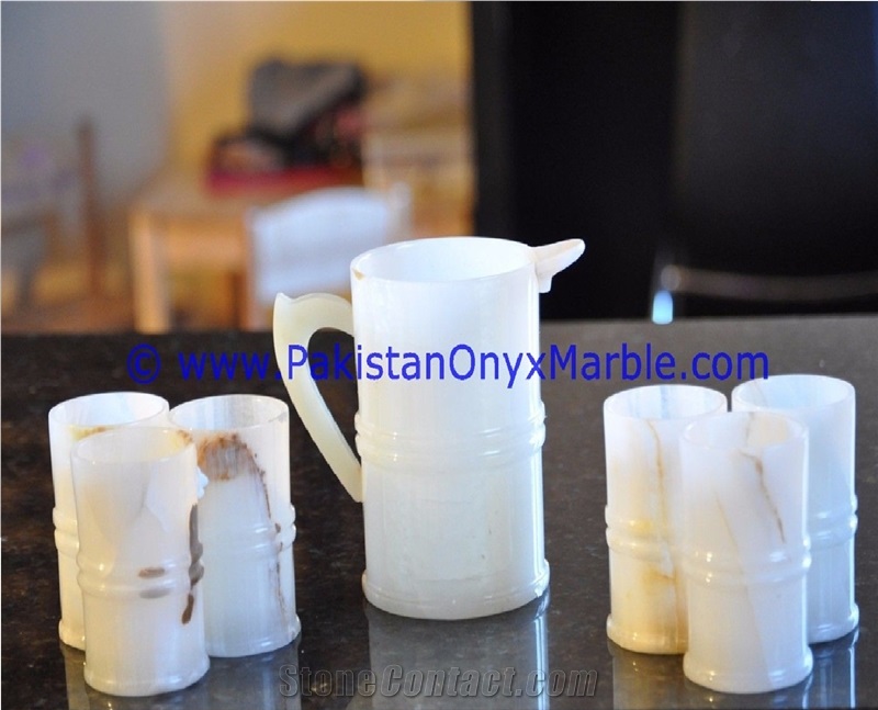 Pakistan White Jade Water Set Jug Glasses Pitcher