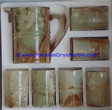 Pakistan White Jade Water Set Jug Glasses Pitcher