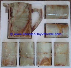 Pakistan White Jade Water Set Jug Glasses Pitcher