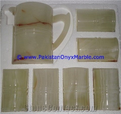 Pakistan White Jade Water Set Jug Glasses Pitcher