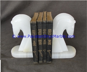 Pure White Onyx Bookends Horse