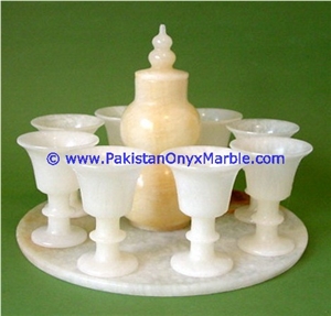 Pure White Onyx Wine Bottle Glasses Set