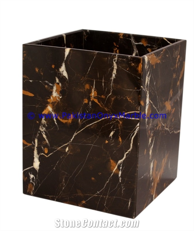 Teak Wood Marble Waste Baskets Dustbin Trash