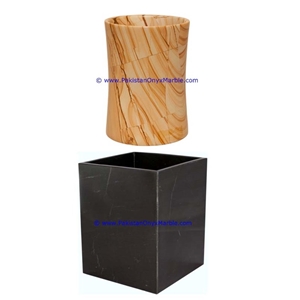 Teak Wood Marble Waste Baskets Dustbin Trash