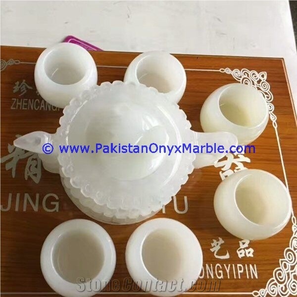 White Onyx Tea Set Sugar Milk Pot Saucer