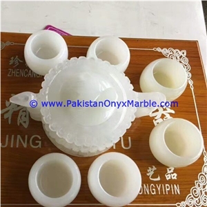White Onyx Tea Set Sugar Milk Pot Saucer