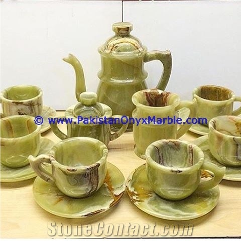 White Onyx Tea Set Sugar Milk Pot Saucer