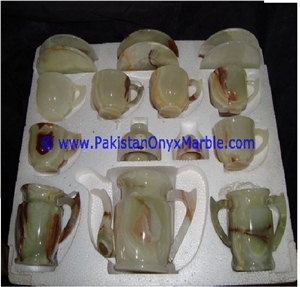 White Onyx Tea Set Sugar Milk Pot Saucer