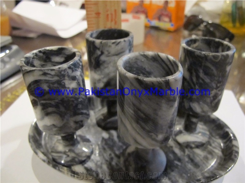 Ziarat Gray Marble Wine Glasses Goblets Set