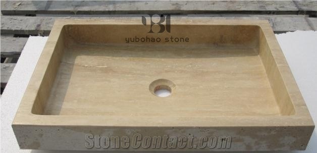 Afyon Yellow Travertine Vessel Sink Bathroom Basin