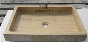 Afyon Yellow Travertine Vessel Sink Bathroom Basin