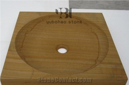 Afyon Yellow Travertine Vessel Sink Bathroom Basin