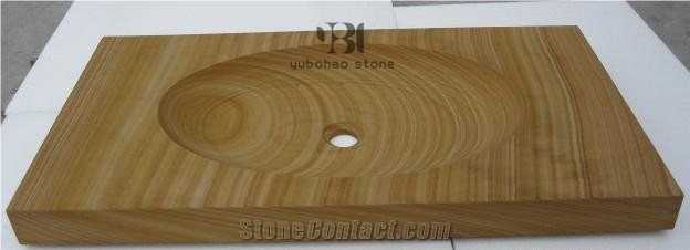 Afyon Yellow Travertine Vessel Sink Bathroom Basin