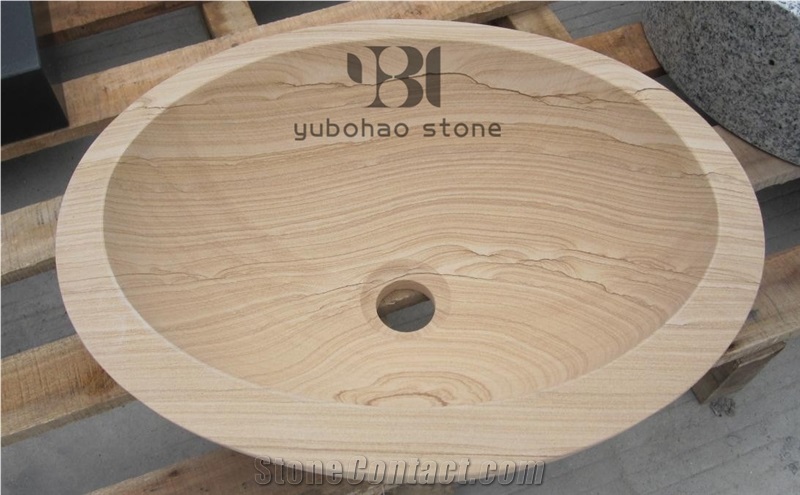 Afyon Yellow Travertine Vessel Sink Bathroom Basin