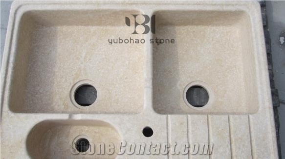 Afyon Yellow Travertine Vessel Sink Bathroom Basin