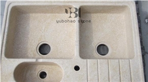 Afyon Yellow Travertine Vessel Sink Bathroom Basin