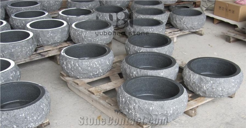 Natural Granite Vessel Oval Basin Black Round Sink