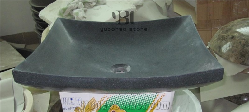 Natural Granite Vessel Oval Basin Black Round Sink