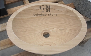 Yellow Sandstone Round Basin Polished Wash Bowls