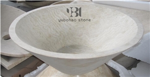 Yellow Sandstone Round Basin Polished Wash Bowls