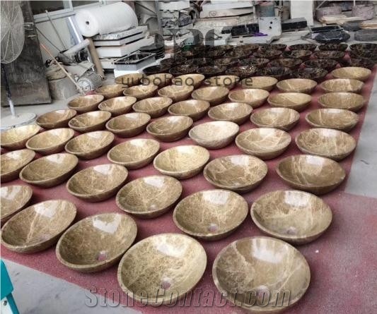 Yellow Sandstone Round Basins Polished Oval Sinks