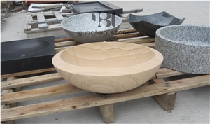 Yellow Sandstone Round Basins Polished Oval Sinks