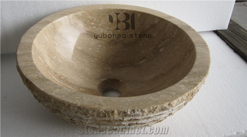 Yellow Sandstone Round Basins Polished Oval Sinks