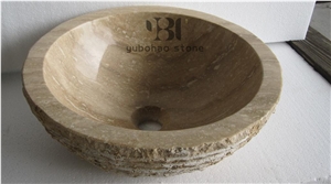 Yellow Sandstone Round Basins Polished Oval Sinks