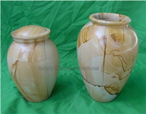 Teak Wood Marble Cremation Urn