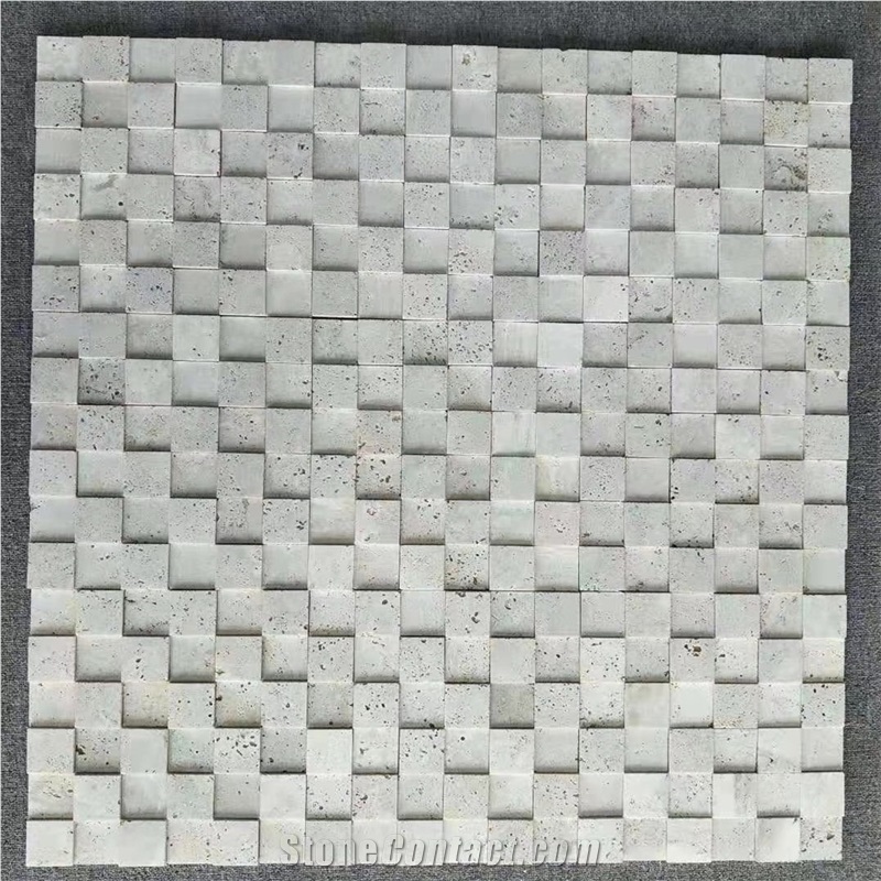 Square Super White Travertine Mosaic Wall Tiles