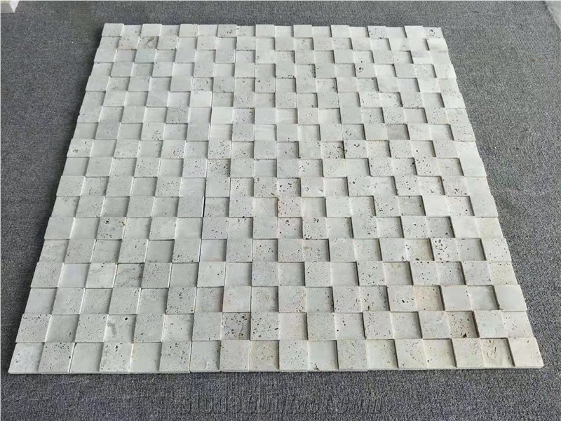 Square Super White Travertine Mosaic Wall Tiles